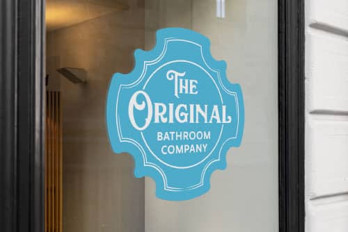 Front door of the showroom with The Original Bathroom Company logo