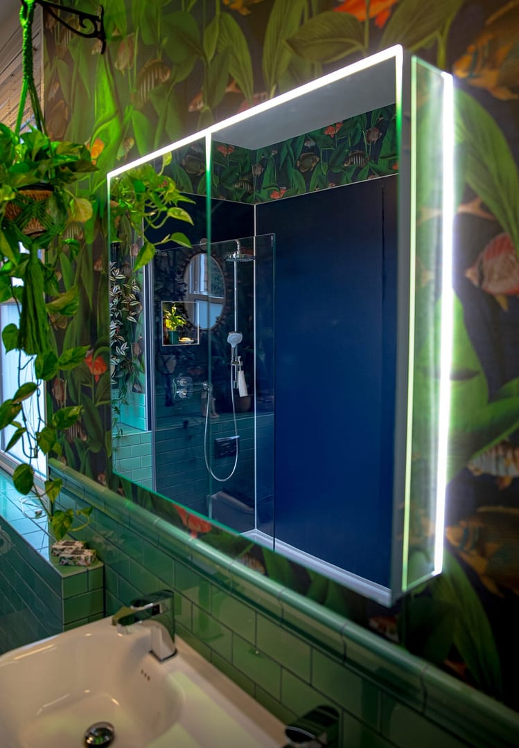 Previous project with tropical bathroom with light up mirror
