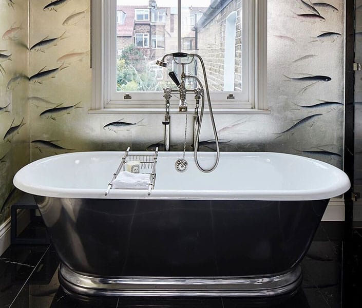 Image of freestanding black bath in a luxury bathroom